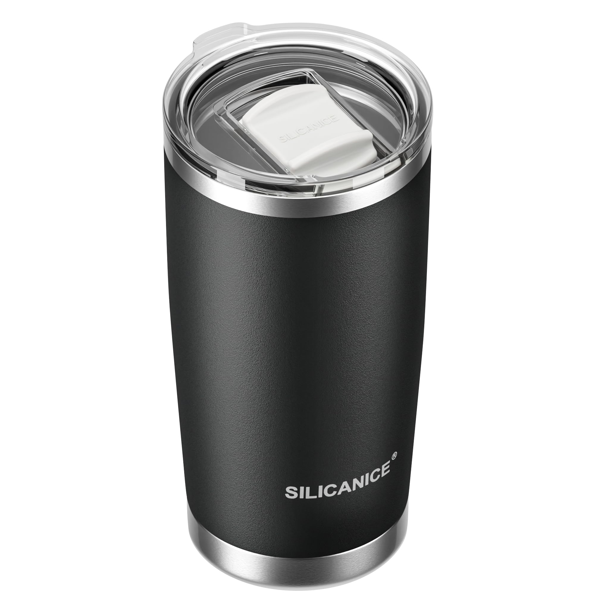 20oz Hygienic Stainless Steel Vacuum Insulated Tumbler w/ Easy-On/Easy-Off Lid - Removable slider, Double Wall 18/8 Travel Mug, BPA-Free, Fits Cup Holders, Premium Quality, Smart Value - Black