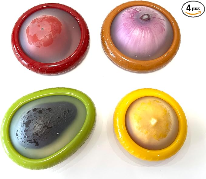 4PC Silicone Fruit and Vegetable Storage Containers Set for Fridge, Onion Storage Container, Avocado keeper,Tomato Saver,and Lemon holder