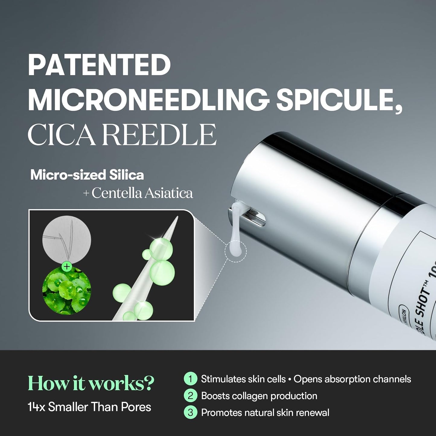 VT COSMETICS CICA Reedle Shot 300, Advanced Night Exosome, Microneedling Serum, Centella Asiatica, Hyaluronic Acid, Propolis, Soft Skin, Regeneration, Glass Skin, Korean Skin Booster 1.69Fl Oz (50ml)