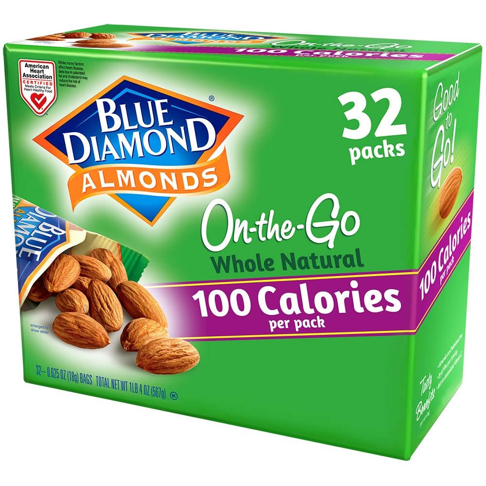 Blue Diamond Almonds Low Sodium Lightly Salted Snack Nuts, 100 Calorie Packs, 0.6 Ounce (Pack of 32)