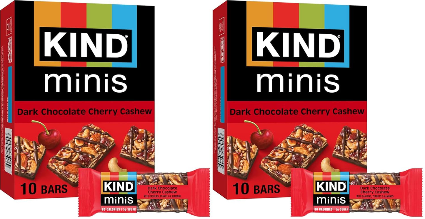 KIND Mini Snack Bars, Dark Chocolate Nuts & Sea Salt, Gluten Free, Low Sugar, Low Calorie Snacks, 10 Count