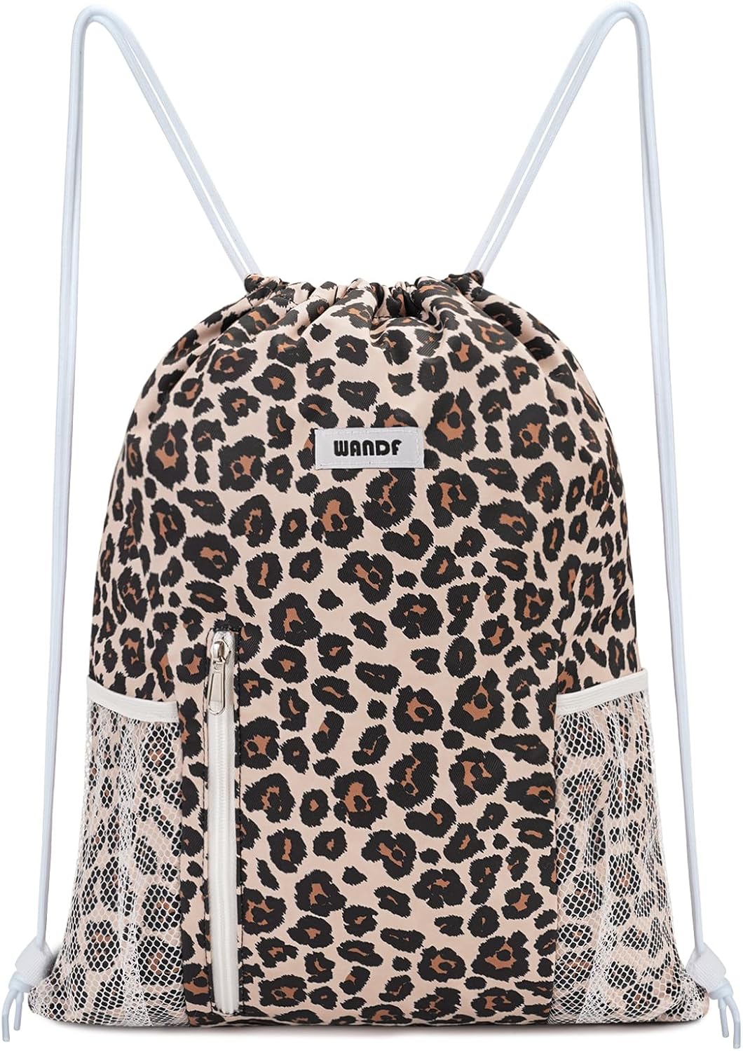 WANDF Drawstring Backpack Sports Gym Sackpack with Mesh Pockets Water Resistant String Bag for Women Men(Black)