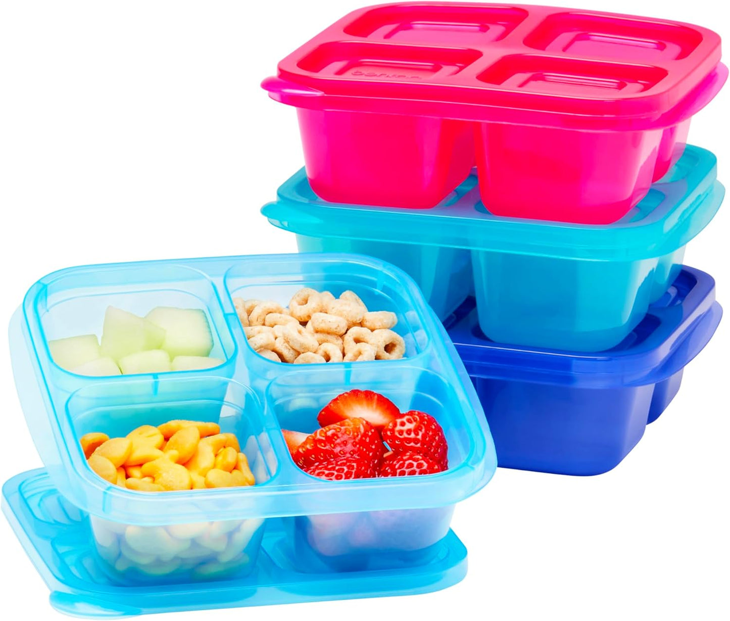 Bentgo Easyboxes 4-Compartment Snack Containers - 8-Piece Set with 4 Trays & 4 Custom-Fit Lids to Seal in Freshness - Reusable Food Storage & Meal Prep Bento BPA-Free Containers (Pastels)