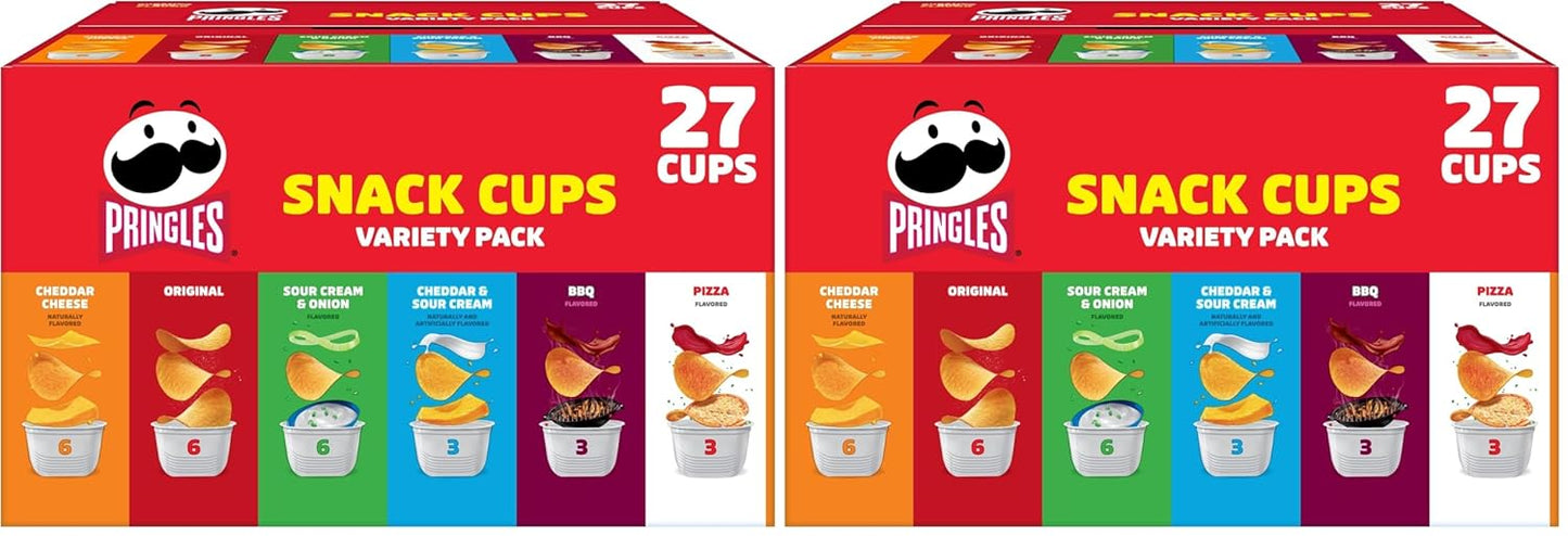 Pringles Potato Crisps Chips, Lunch Snacks, Snack Cups, Variety Pack, 19.5oz Box (27 Cups)