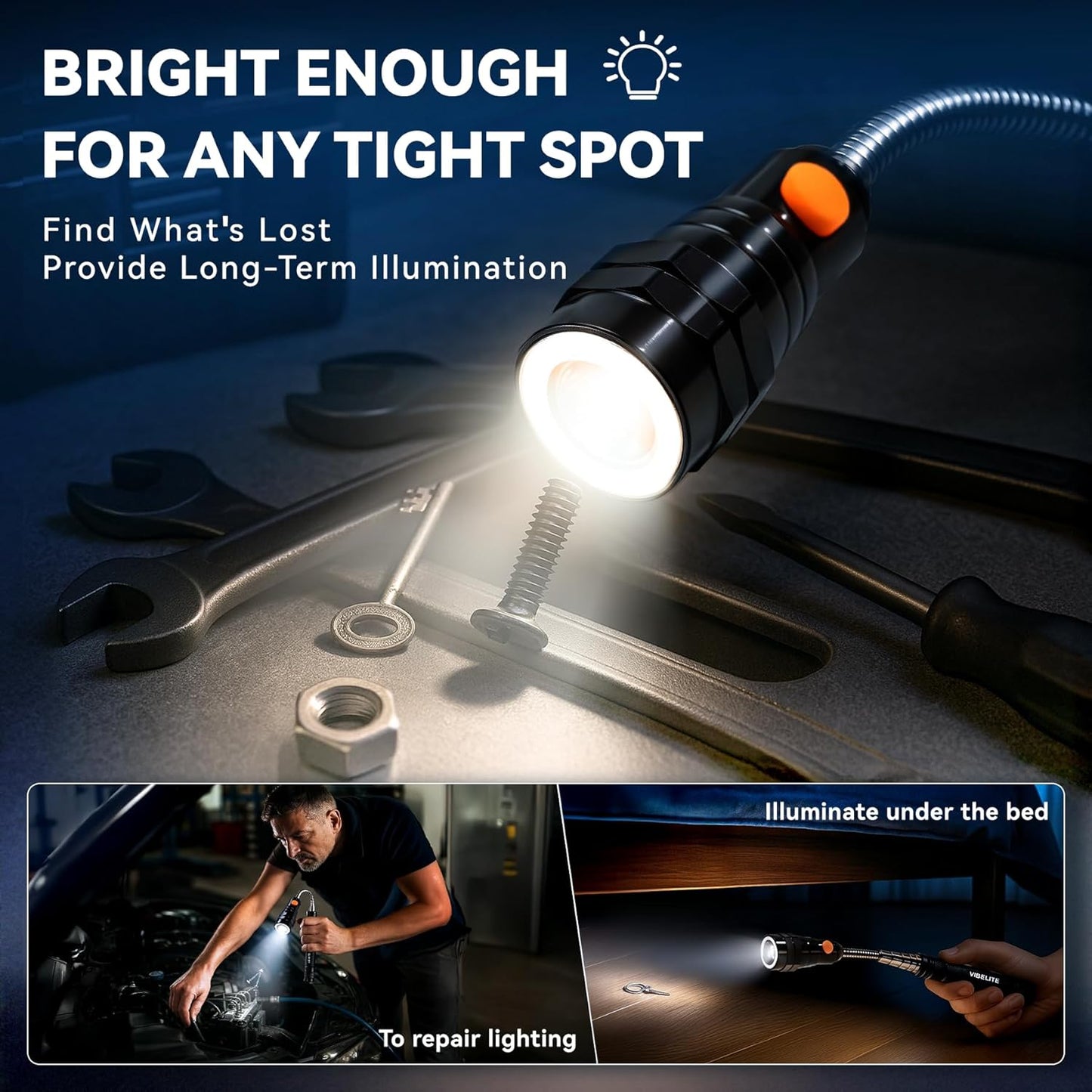 VIBELITE Extendable Magnetic Flashlight with Telescoping Magnet Pickup Tool-Cool Gadget Gifts Stocking Stuffers for Men, Teen Boys, Husband, Dad, Father, Mechanic, Him, Women, Black