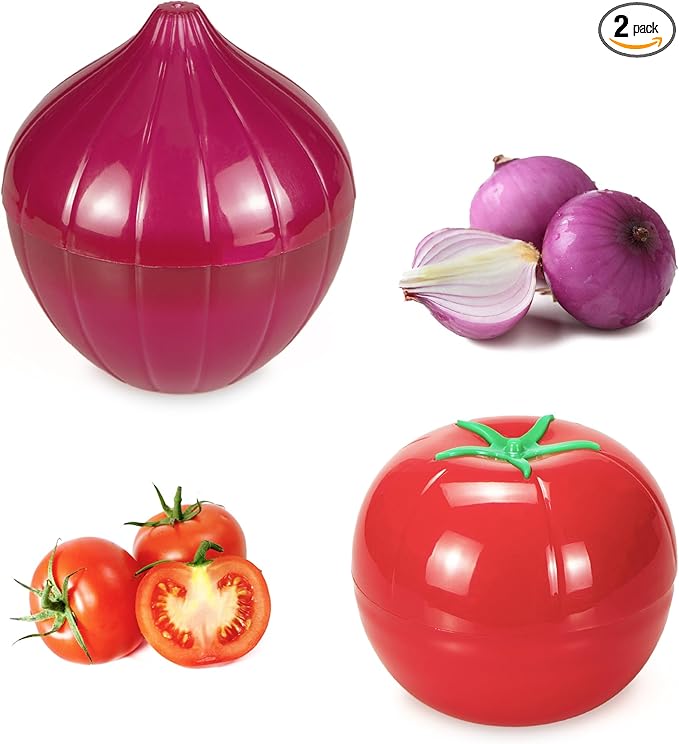 Vegetable and Fruit Storage Containers for Refrigerator, Tomato and Onion Storage, Food Storage Containers with Lids, Pack of 2
