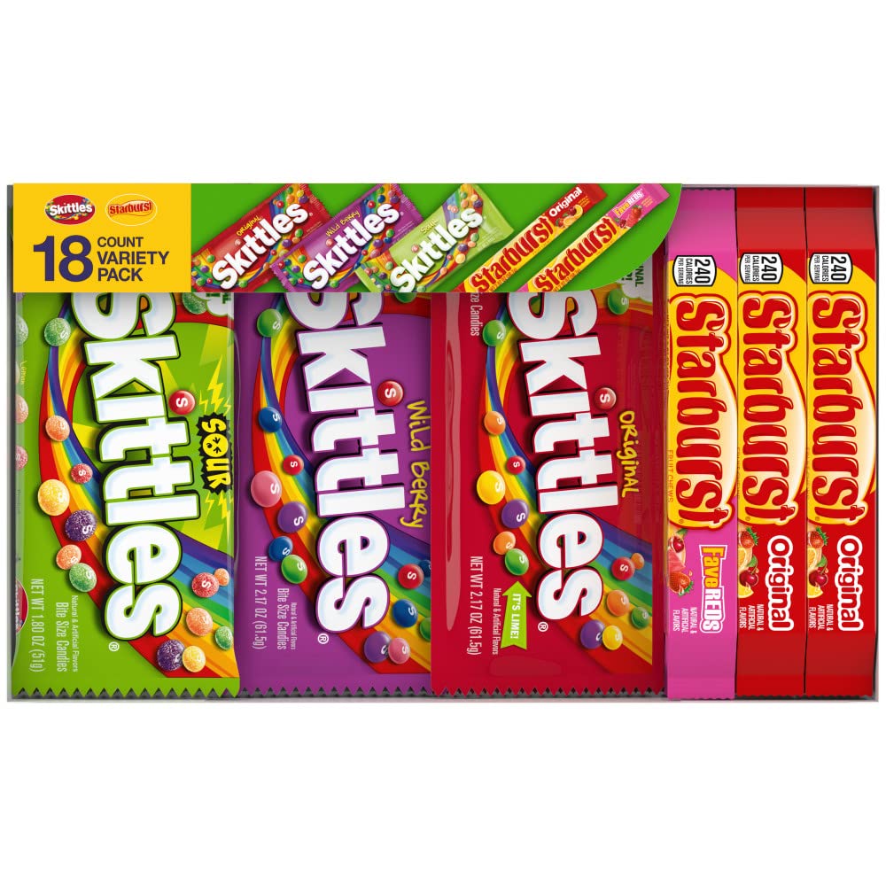 SKITTLES & Starbust Assorted Candy Variety Pack for Holidays, Gifts, Parties, Candy Assortment, 37.05 oz (18 Count) Bulk Box