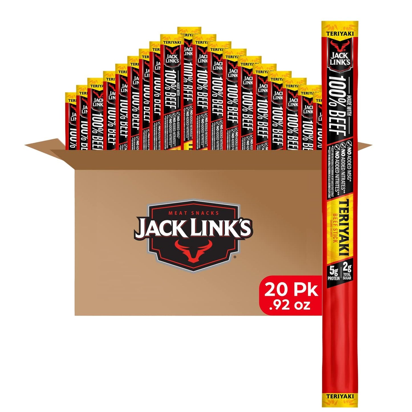 Jack Link's Beef Jerky Sticks Variety Pack - Original, Teriyaki & Zero Sugar - Made with 100% Real Beef - Ready to Eat Real Meat Protein Snacks - 5g Protein per Serving - (20 Pack) 0.92 oz
