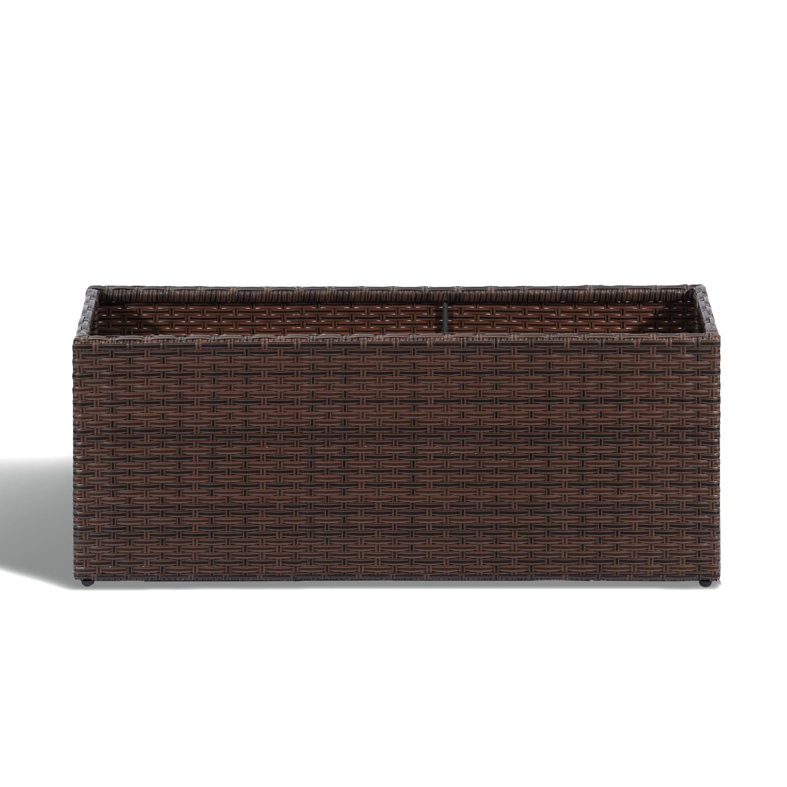 SUNNYPARK Brown Rectangular Planter Box All-Weather PE Rattan Large Modern Planters with Removable Liner Indoor Outdoor Decorative Flower Pot for Patio, Balcony, Garden