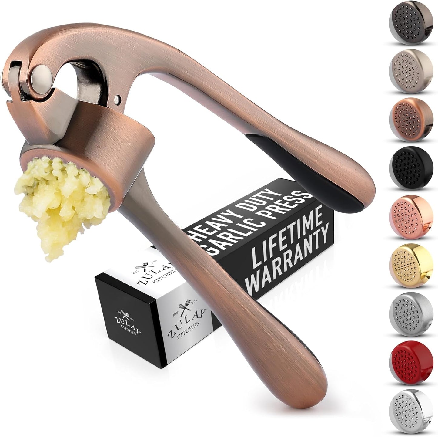 Zulay Kitchen Premium Garlic Press Set - Rust Proof Professional Garlic Mincer Tool - Easy-Squeeze, Easy-Clean with Soft, Ergonomic Handle - Silicone Garlic Peeler & Brush (Silver)