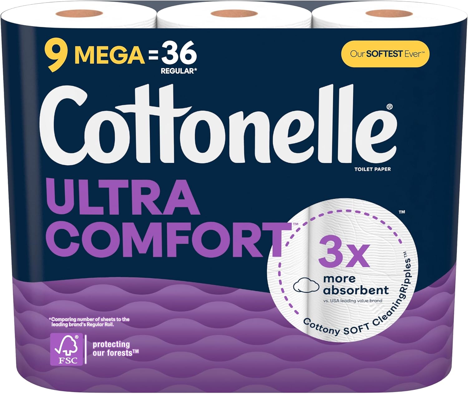 Cottonelle Ultra Comfort Toilet Paper, 9 Mega Rolls = 36 Regular Rolls, Packaging May Vary
