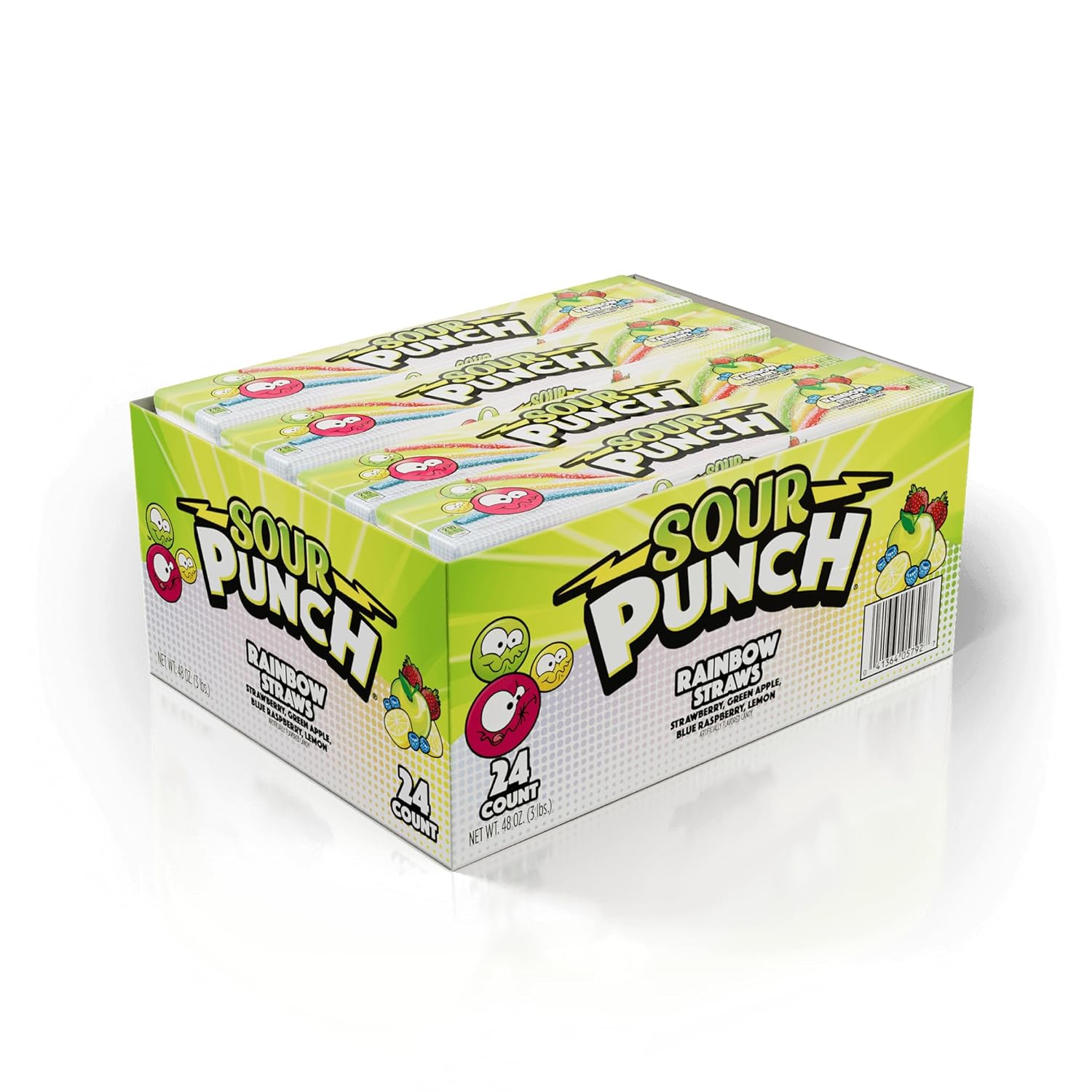 Sour Punch Straws, Rainbow Fruit Flavors, Chewy Sweet & Sour Candy, 2oz Tray (24 Pack)