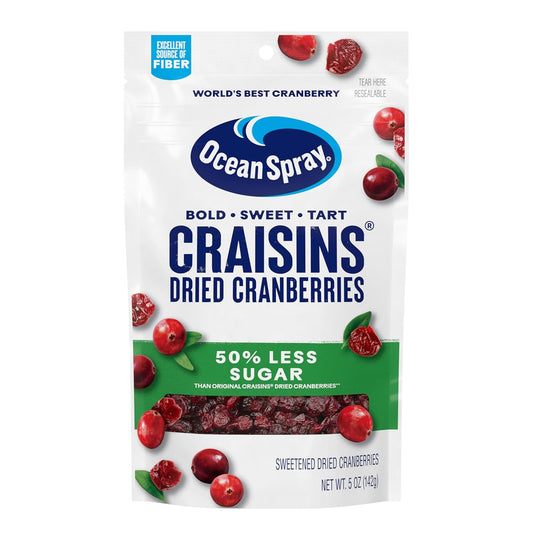 Ocean Spray® Craisins®, 50% Less Sugar Dried Cranberries, Dried Fruit, 5 Oz Pouch