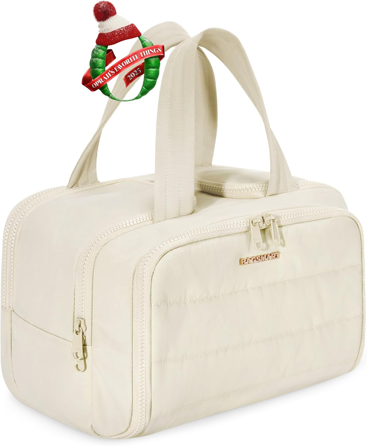 BAGSMART Travel Toiletry Bag, Lightweight Large Wide-open Travel Bag for Women, Puffy Cosmetic Makeup Bag Organizer with Handle for Accessories,Essentials, Toiletries, Black