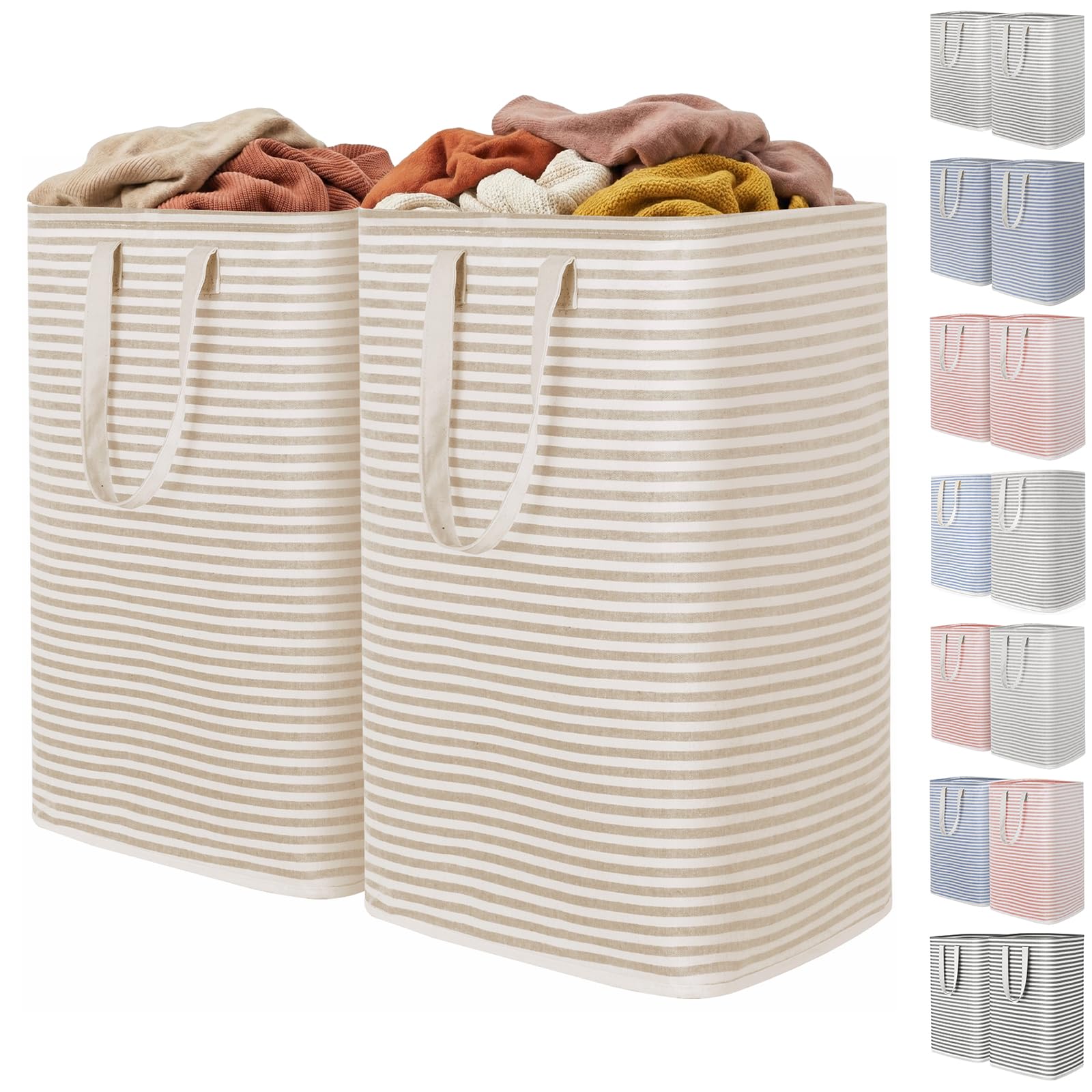 Lifewit 2 Pack Laundry Basket 80L Each, Collapsible Clothes Hamper with Reinforced Handles, Freestanding Waterproof Design for Bedroom and Laundry Room, Beige 160L Total