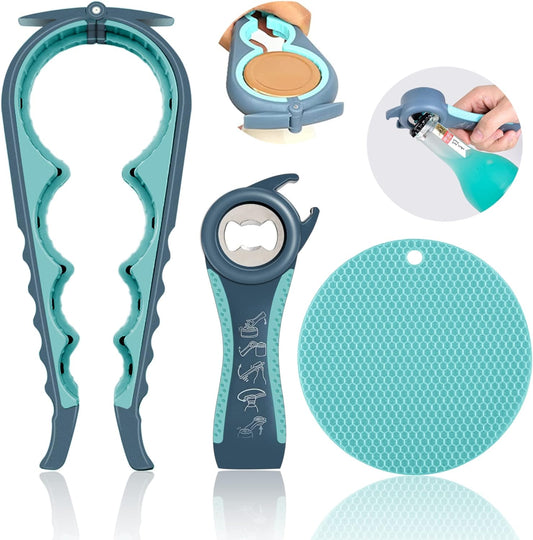 Jar Opener for Weak Hands, Seniors with Arthritis, 5 in 1 Multi Function Bottle Opener Lid Opener For Arthritic Hands with Non Slip Rubber Jar opener Gripper Pad