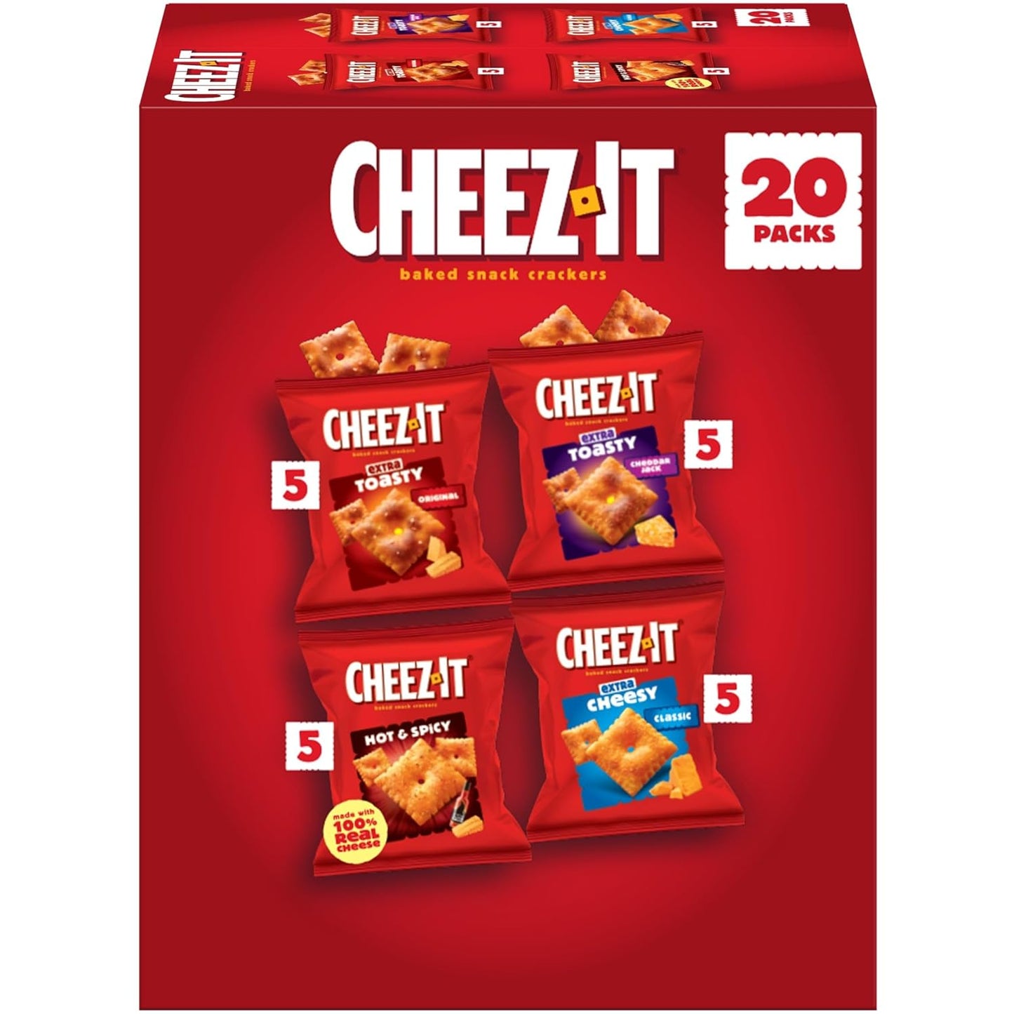 Cheez-It Cheese Crackers, Baked Snack Crackers, Office and Kids Snacks, Variety Pack, 28.74oz Box (30 Packs)