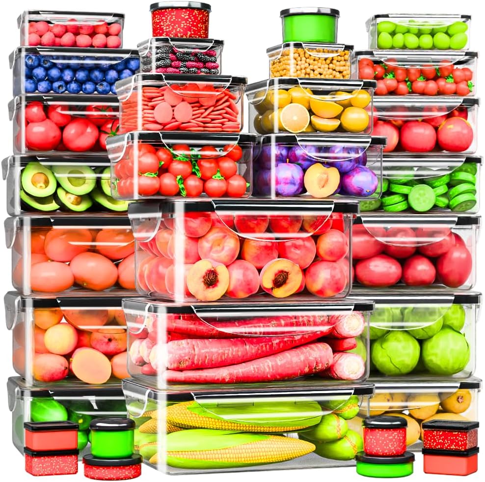 40 Pcs Food Storage Containers with Lids Airtight- Plastic Meal Prep Container for Pantry Kitchen Organization, Microwave, Dishwasher, Freezer Safe -100% Leak Proof (20 Stackable Boxes-20 Lids)