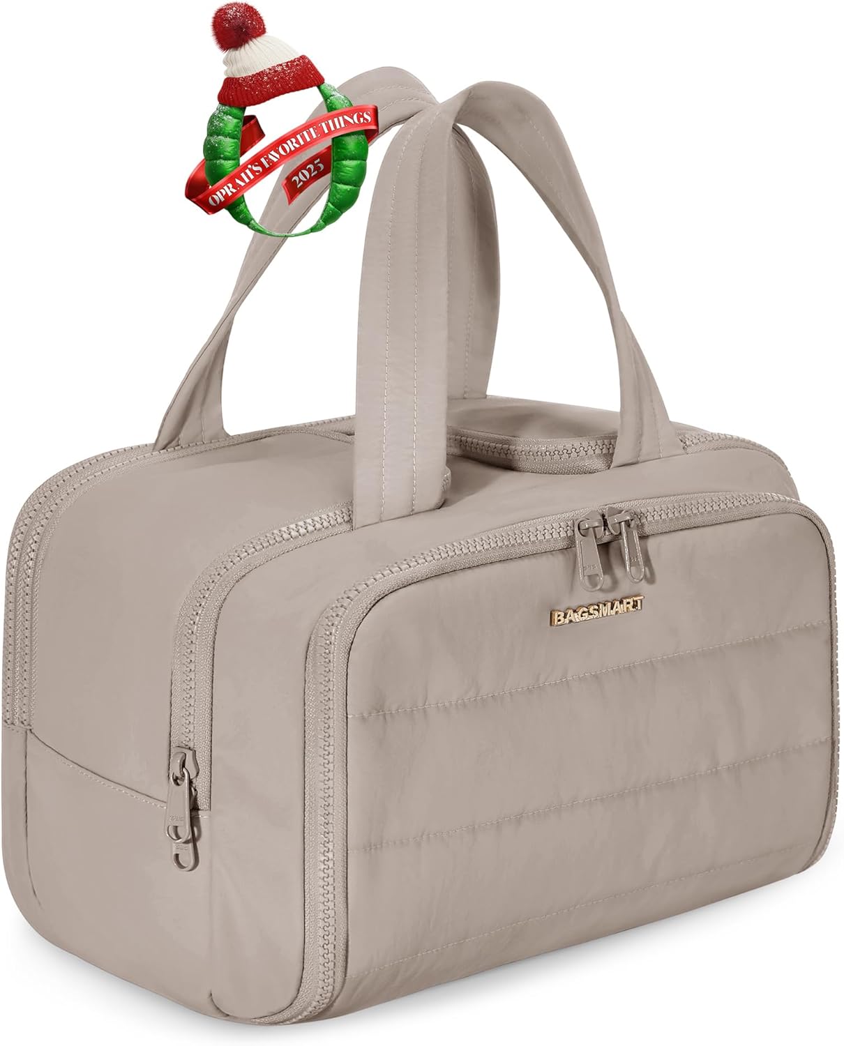 BAGSMART Travel Toiletry Bag, Lightweight Large Wide-open Travel Bag for Women, Puffy Cosmetic Makeup Bag Organizer with Handle for Accessories,Essentials, Toiletries, Black