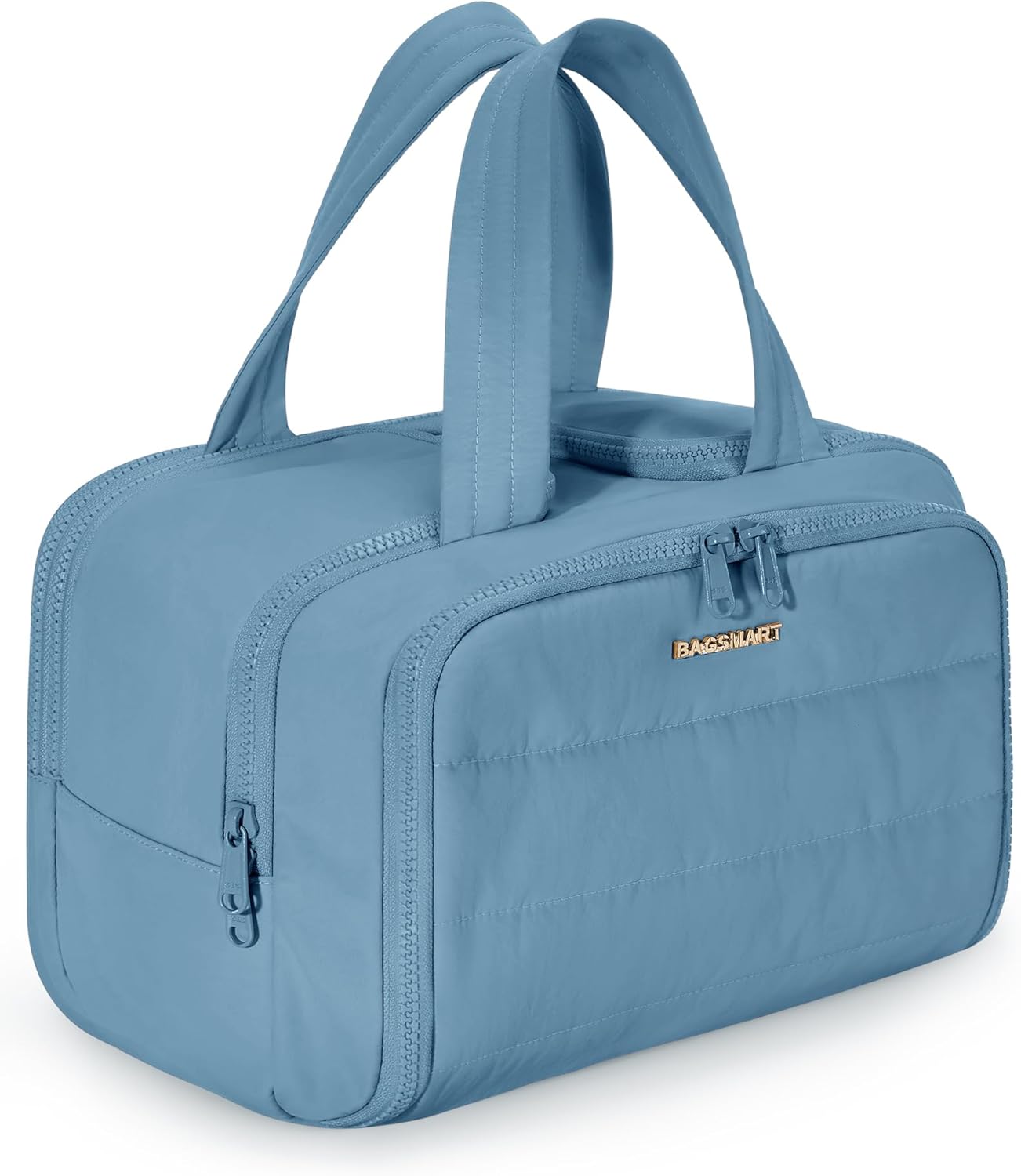 BAGSMART Travel Toiletry Bag, Lightweight Large Wide-open Travel Bag for Women, Puffy Cosmetic Makeup Bag Organizer with Handle for Accessories,Essentials, Toiletries, Black