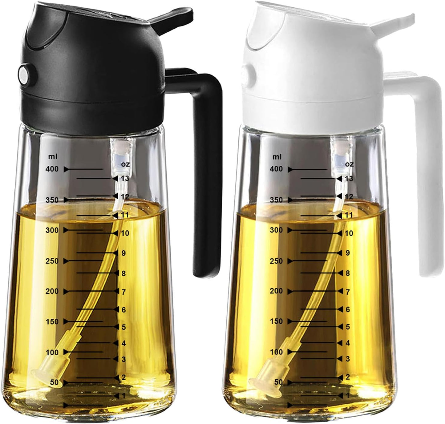 TrendPlain 16oz/470ml Glass Olive Oil Sprayer for Cooking – 2 in 1 Olive Oil Dispenser Bottle for Kitchen Gadgets and Air Fryer Accessories, Salad, BBQ - Black