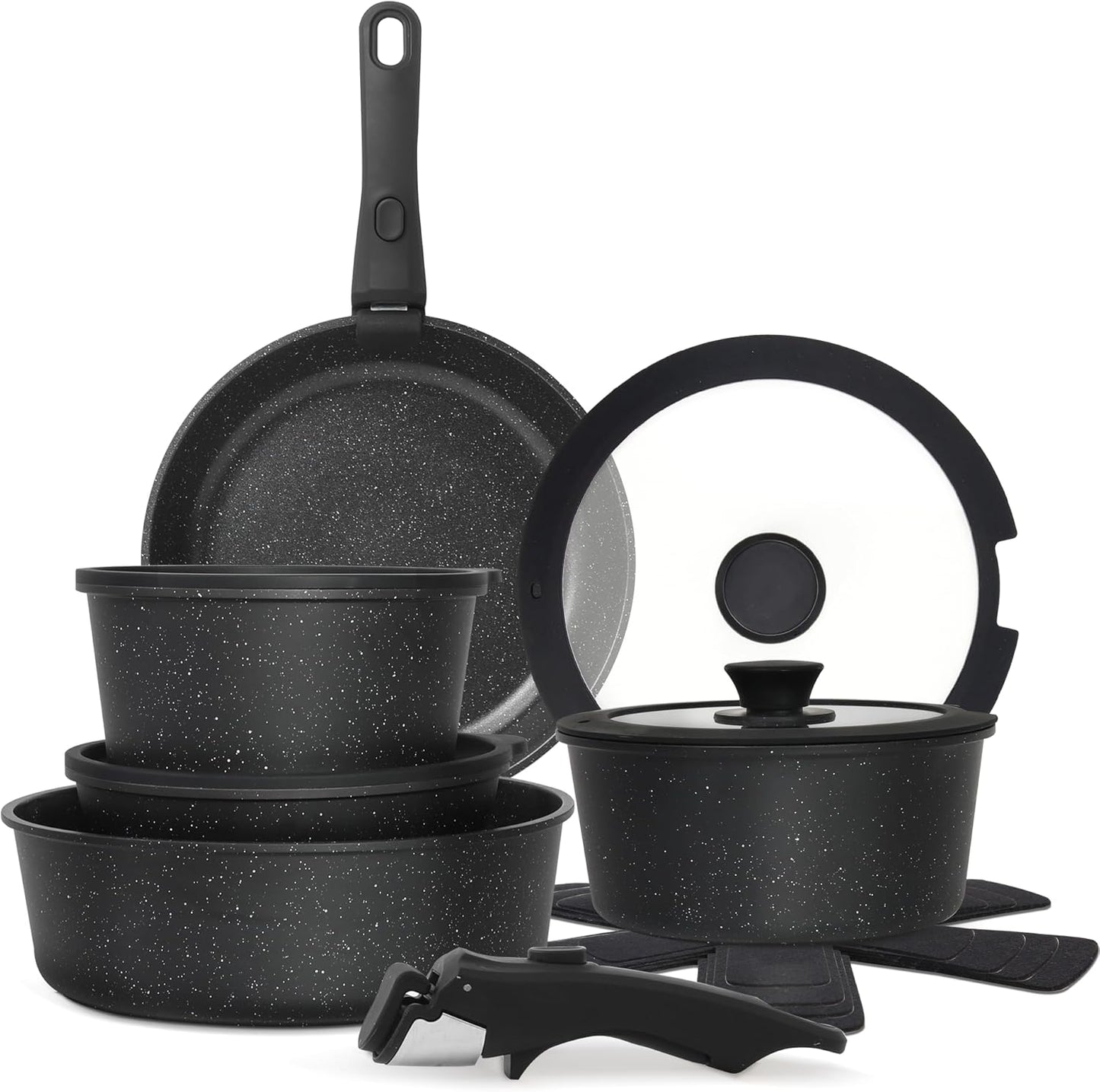 5PCS Pots and Pans Set Non Stick, Kitchen Cookware Sets with Detachable Handle, Induction Cookware Sets, Non Stick RV Cookware Cooking Set, Dishwasher ＆ Oven Safe, PFOA Free, Cream White