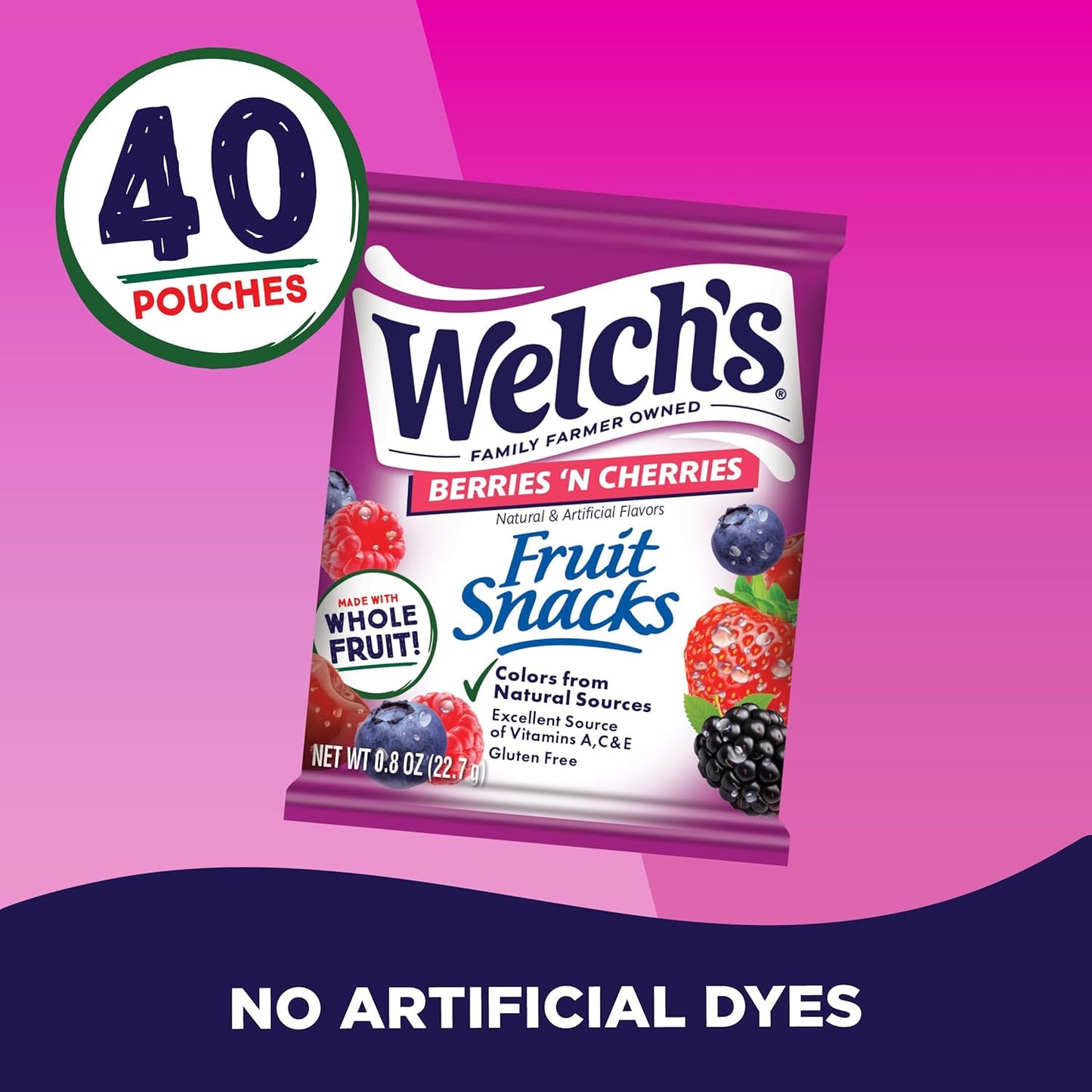 Welch's Fruit Snacks, Berries 'N Cherries Snack Box, Gluten Free, 0.8oz Snack Packs (Pack of 40)