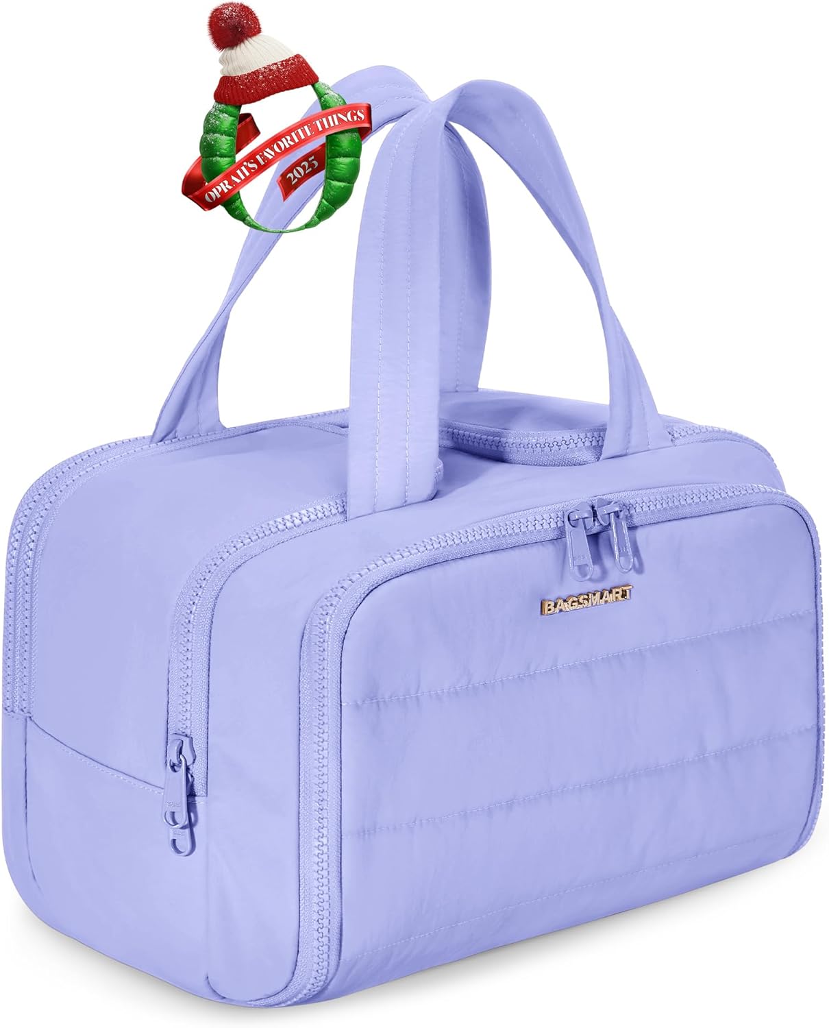 BAGSMART Travel Toiletry Bag, Lightweight Large Wide-open Travel Bag for Women, Puffy Cosmetic Makeup Bag Organizer with Handle for Accessories,Essentials, Toiletries, Black