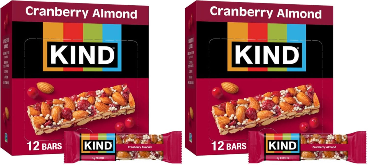 KIND Healthy Snacks Bars, Cranberry Almond, Gluten Free, High Fiber Snacks, 5g Protein, 12 Count