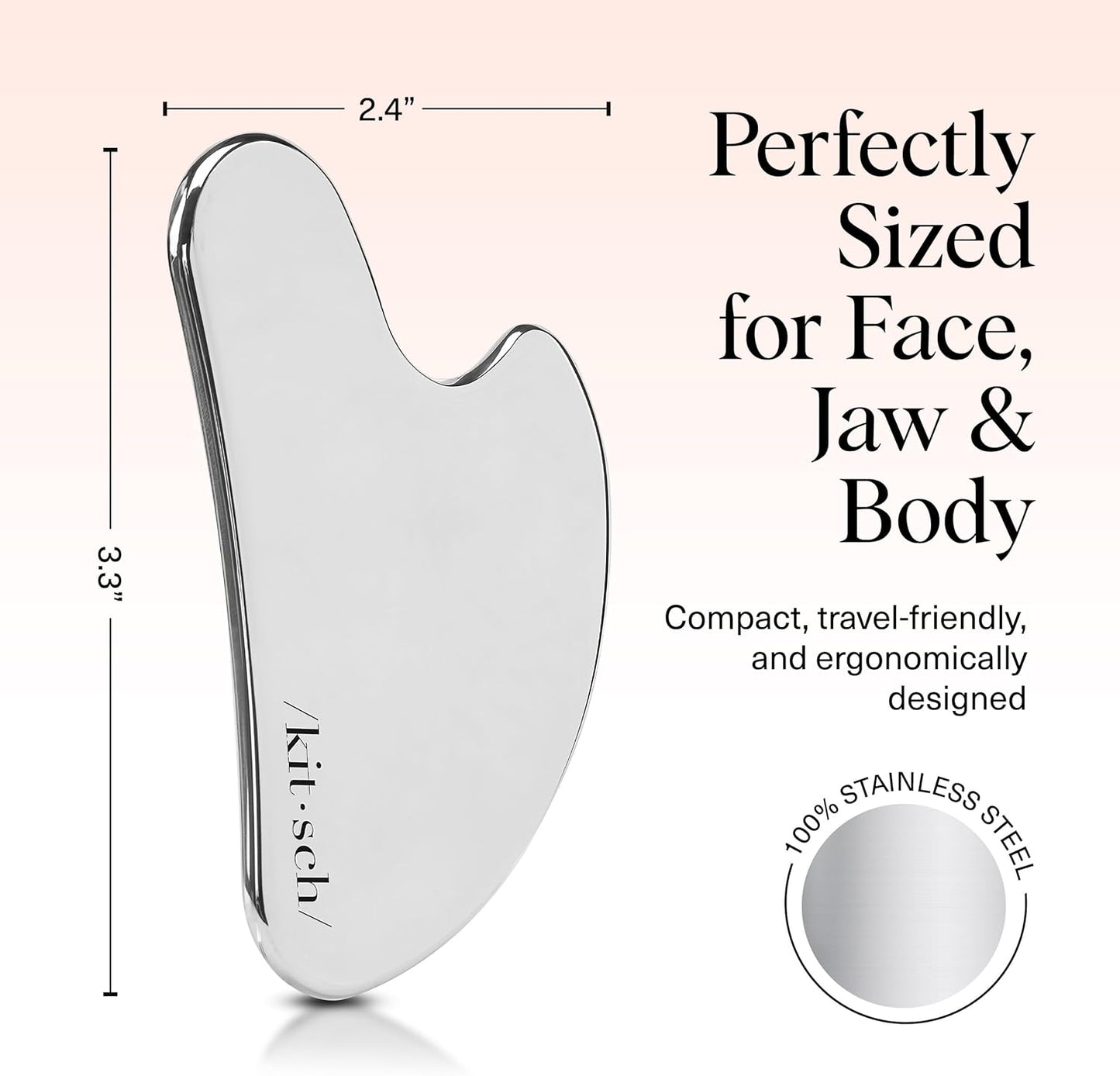 Kitsch Stainless Steel Gua Sha Facial Tools - Lymphatic Drainage Massager for Face & Chin, Jawline Shaper, Double Chin Reducer, Guasha Tool for Face Massager, Skin Care Tools Gifts for Women - Silver