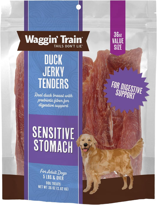 Waggin' Train Duck Jerky Dog Treats for Dogs with Sensitive Stomachs, Made with 100% Real Duck Breasts, Three All-Natural Ingredients, High Protein Dog Treat, Easily Digestible for Dogs, 36 oz. Pouch