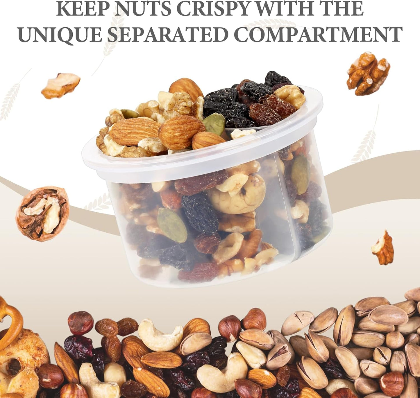 SOLIGT 2 Pack Overnight Oats Containers with Lids, Folding Spoons and Divided Compartments for Fruit & Nuts, Small Glass 16oz Mason Jars for Oatmeal Yogurt Parfait (2 Set-Oat White/Oat White)