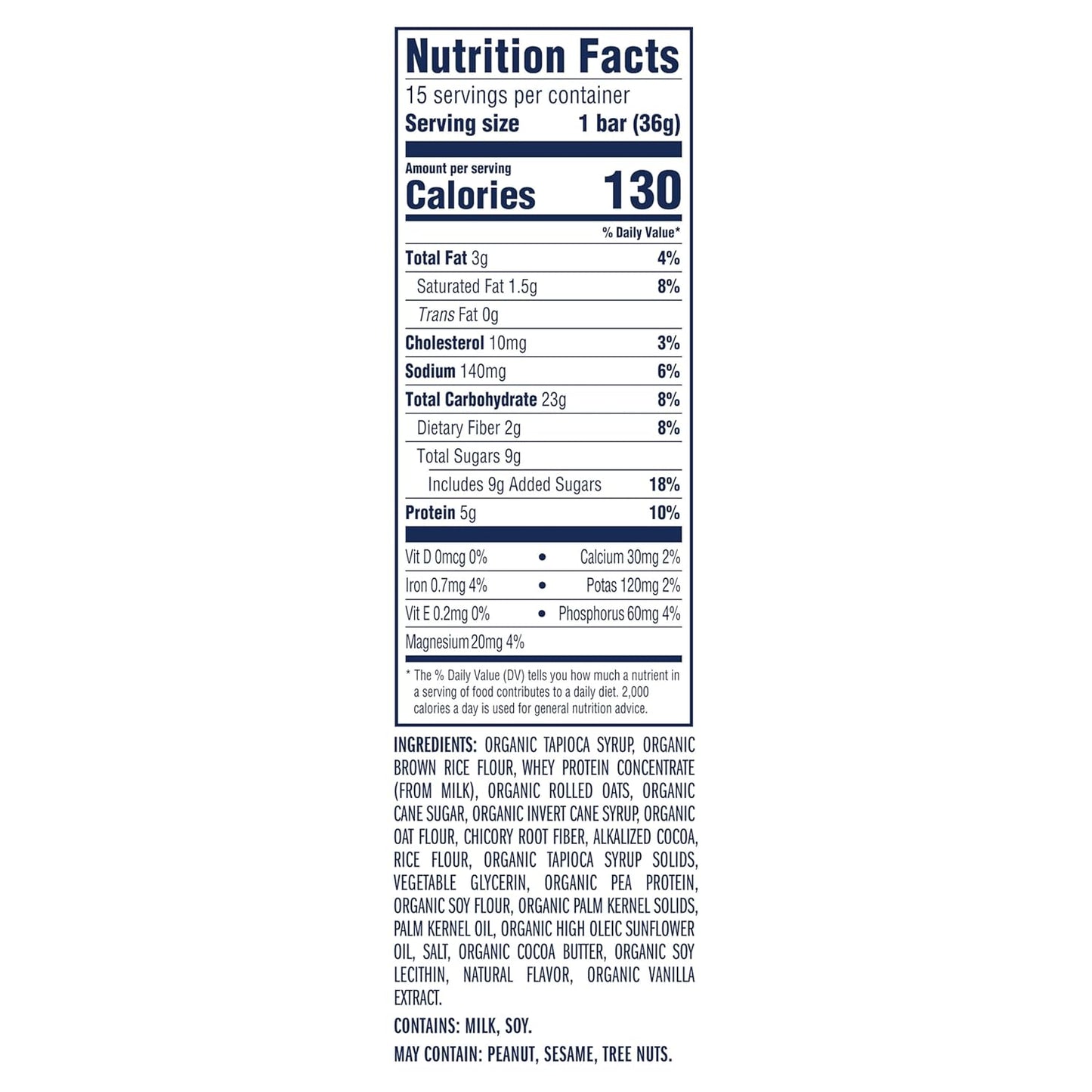 Zbar Protein Cookies 'N Creme Crispy Snack Bars, 15-pack, made with organic oats, non-GMO, 5g protein, gluten free