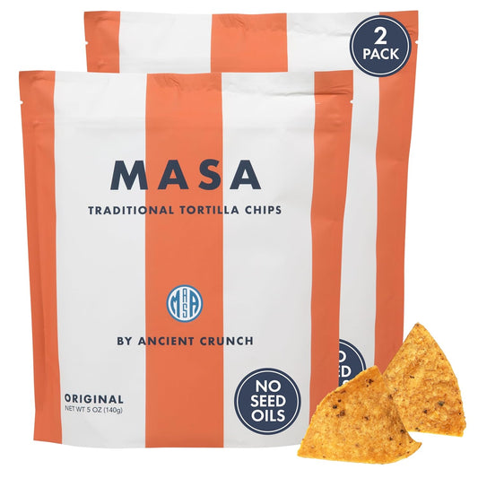 MASA Chips Corn Tortilla Chips Cooked in Beef Tallow – Seed Oil Free Snack, 2pk×5 oz each– Handmade with Only Naturally Grown Corn & Sea Salt, Gluten Free