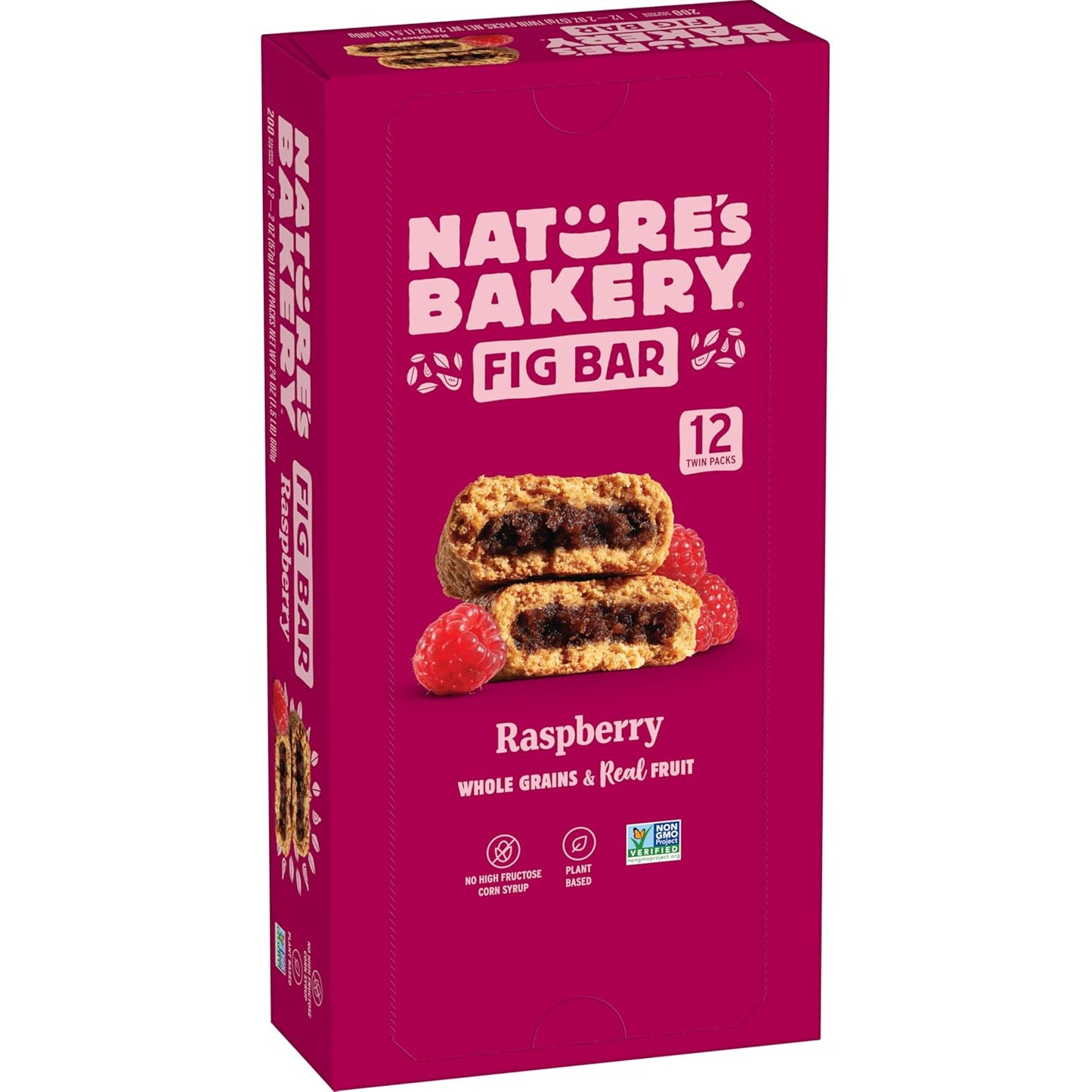 Nature's Bakery Whole Wheat Fig Bars, Raspberry, Vegan, Non-GMO, 12 count box with 2 snack bars each