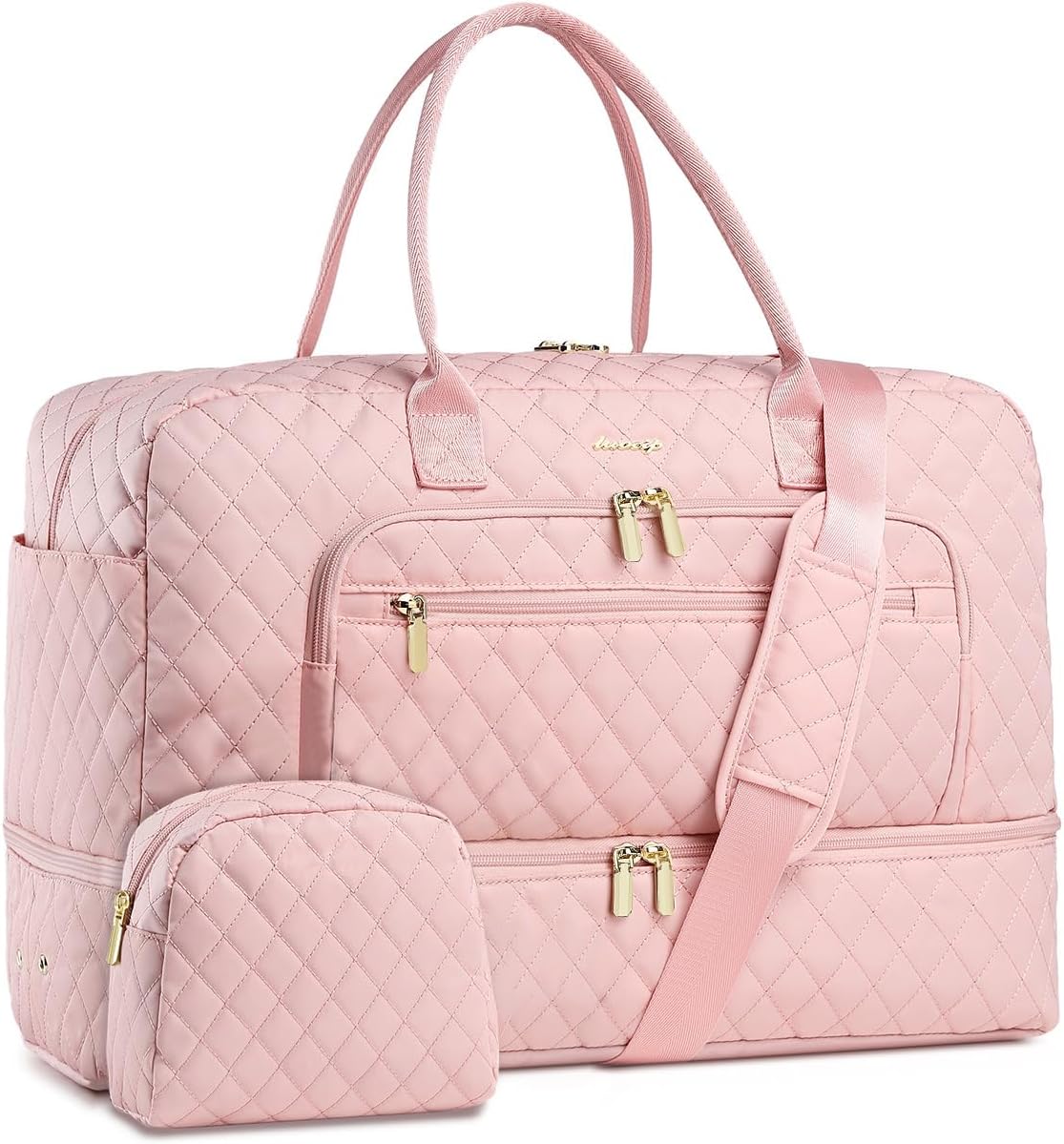 LUOCIP Large Women Travel Duffle Bag, Carry on Bag with Wet Toiletry Pocket for Overnight, Weekend, Yoga, Gym, Business Trips, Sport and Hospital, Black