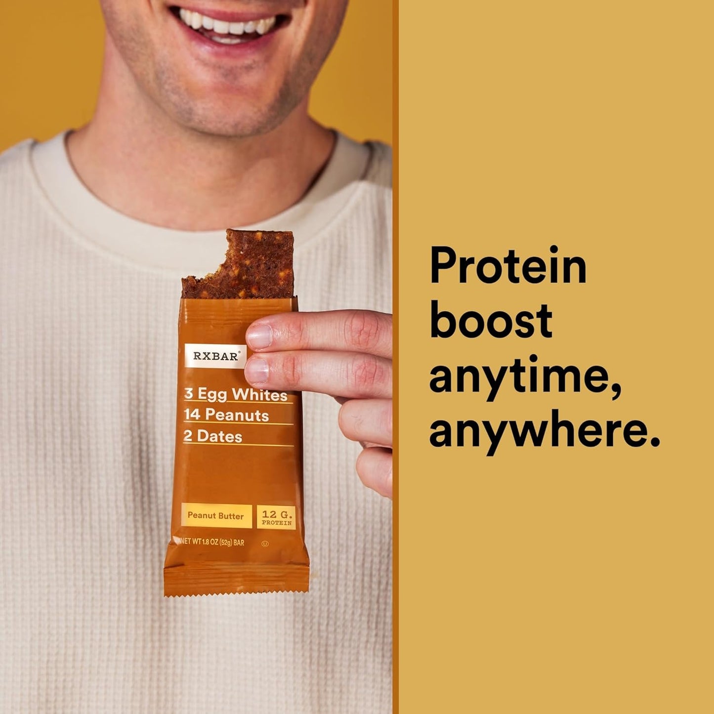 RXBAR Protein Bars, 12g Protein, Gluten Free Snacks, Snack Bars, Peanut Butter, 22oz Box (12 Count)