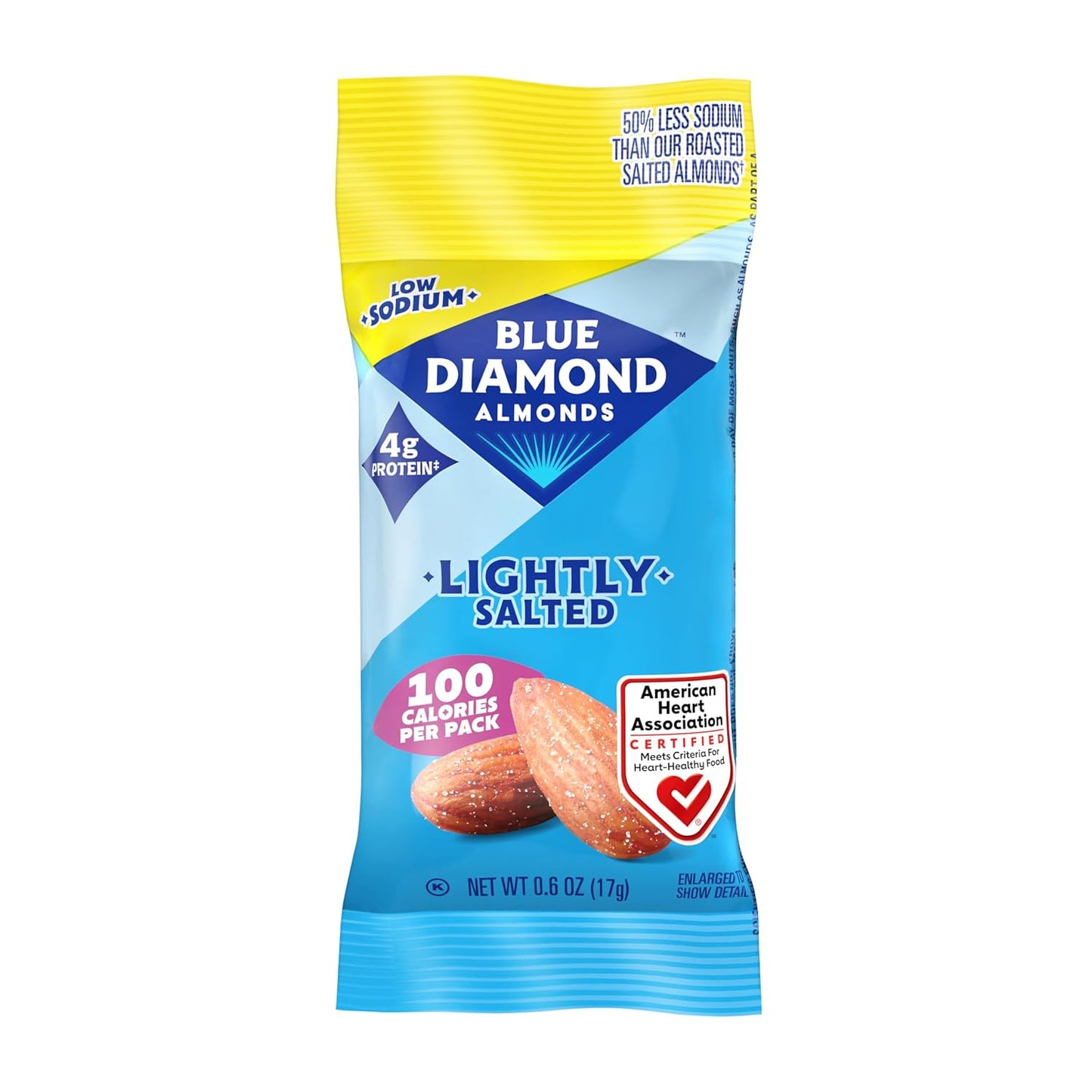 Blue Diamond Almonds Low Sodium Lightly Salted Snack Nuts, 100 Calorie Packs, 0.6 Ounce (Pack of 32)
