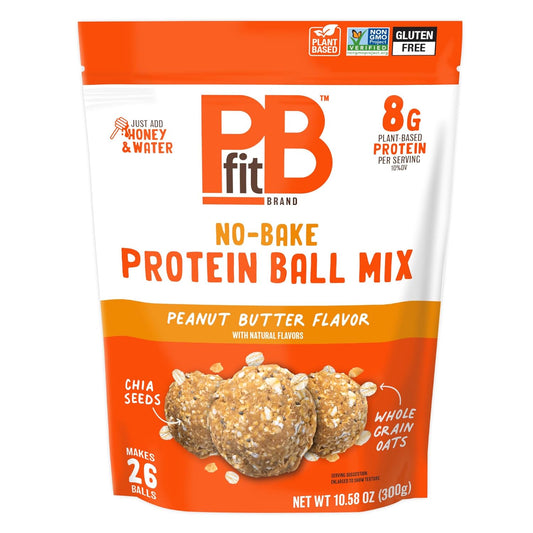 PBfit No Bake Peanut Butter Protein Ball Mix, 8g Protein, Made with Chia Seeds & Whole Grain Oats, Gluten Free, Vegan Snacks, 10.58 Oz Bag