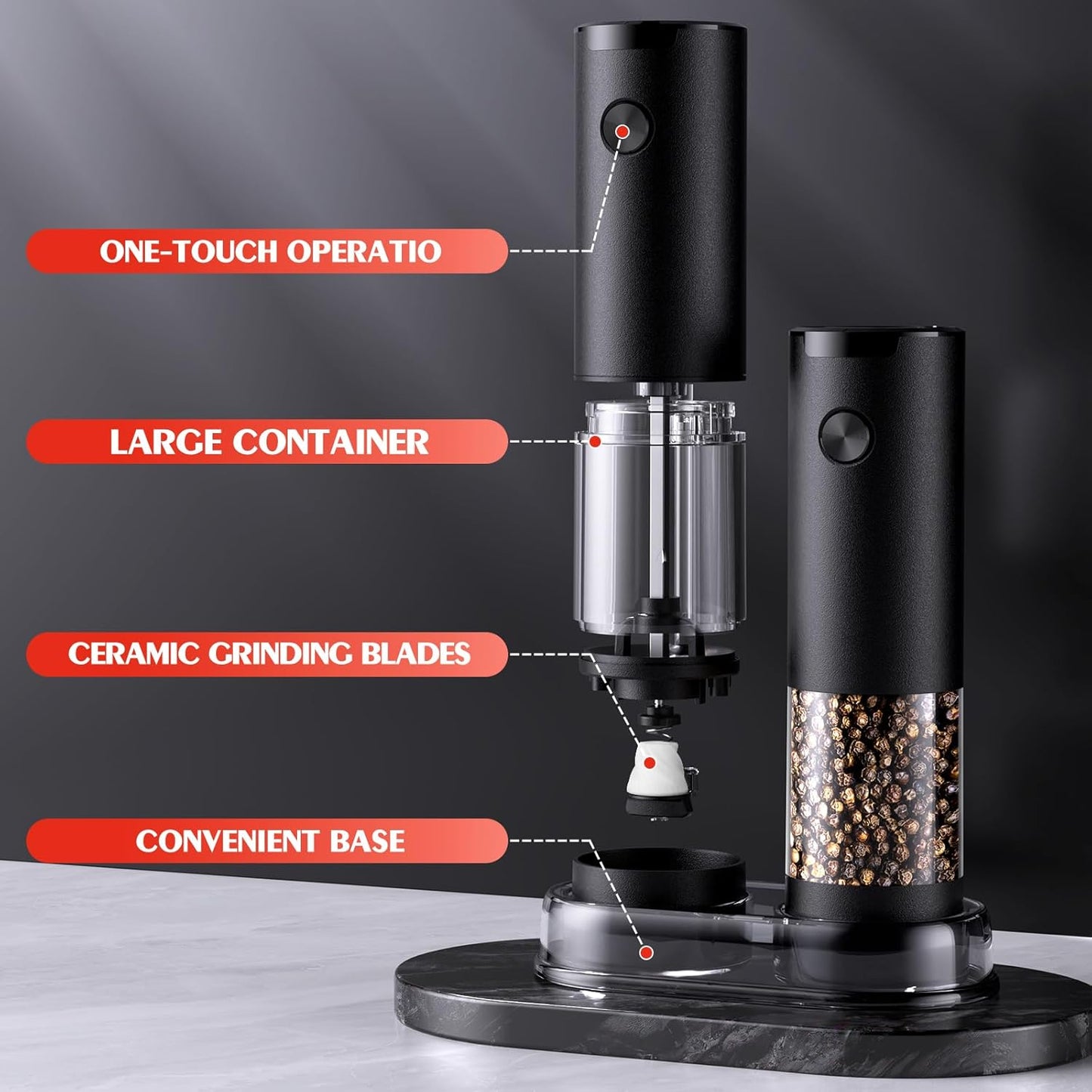 Electric Salt and Pepper Grinder Set Automatic Battery Pepper Mill Shakers Adjustable Coarseness Upgraded Larger Capacity with Led Home and Kitchen Appliances Christmas Gifts for Women