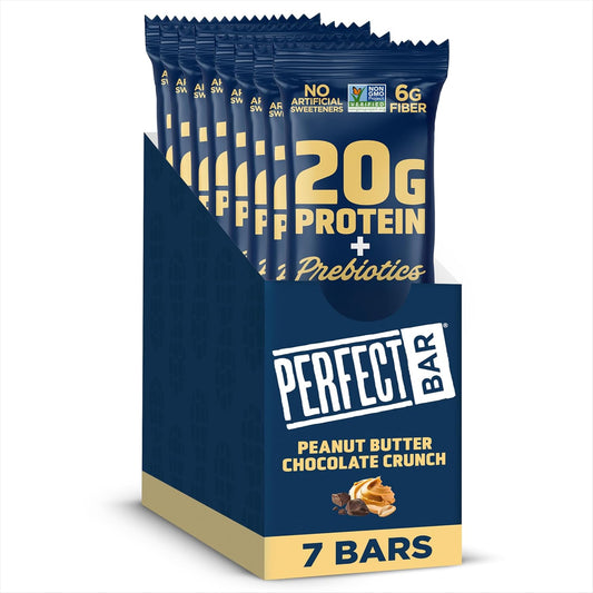 Perfect Bar Protein + Prebiotics Chocolate Peanut Butter Protein Bar, 20g Protein, Grass-Fed Whey, 6g Fiber With 3g Prebiotics, Gluten-Free, Non-GMO, 2.4 Ounce Bar, 7 Count