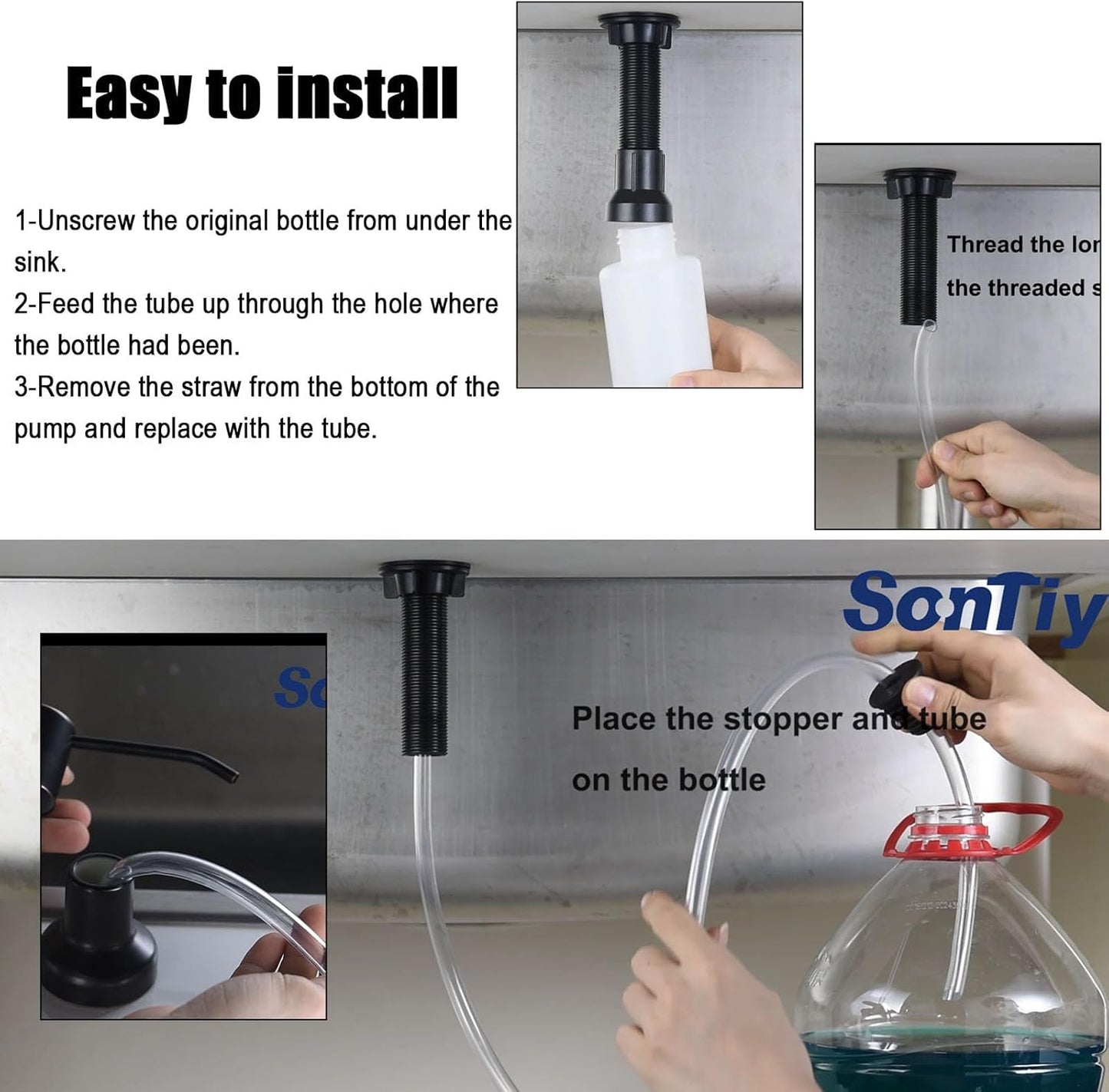 Sink Soap Dispenser Extension Tube Kit with Upgraded Check Valve, 47" Under Counter Soap Dispenser Tube for Kitchen Sink, Fit Most Soap Containers, Strong Suction, No More Tiny Bottle Daily Refills