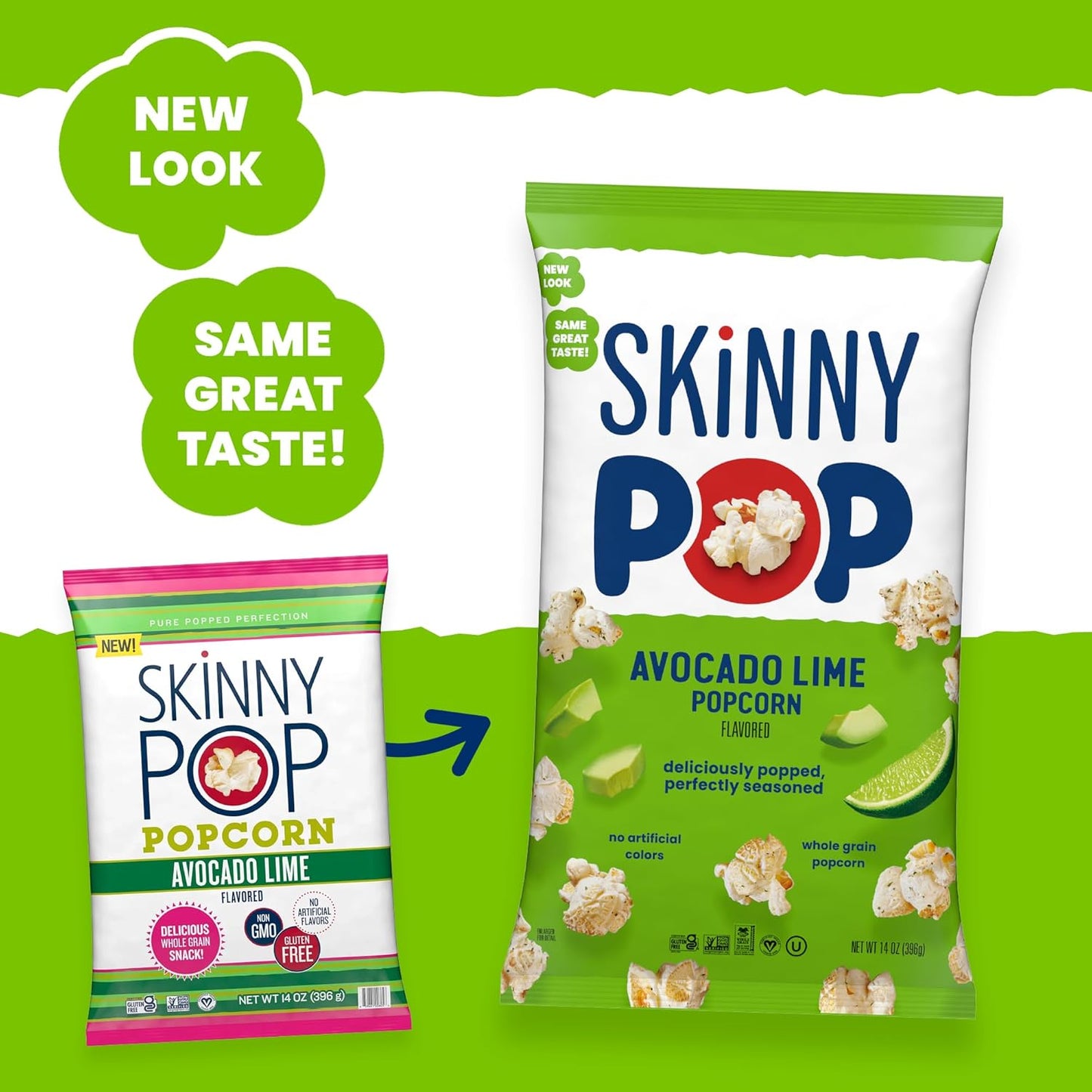 SkinnyPop Popcorn, Avocado Lime, Whole Grain Snack, Dairy-Free Snack, 4.4oz Bag
