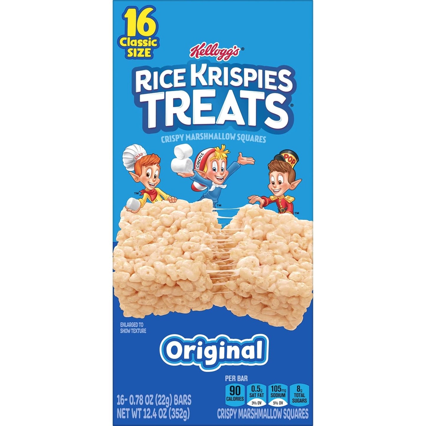 Rice Krispies Treats Original Marshmallow Snack Bars, 12.4oz Box (16 Bars) for Kids Lunch Snacks