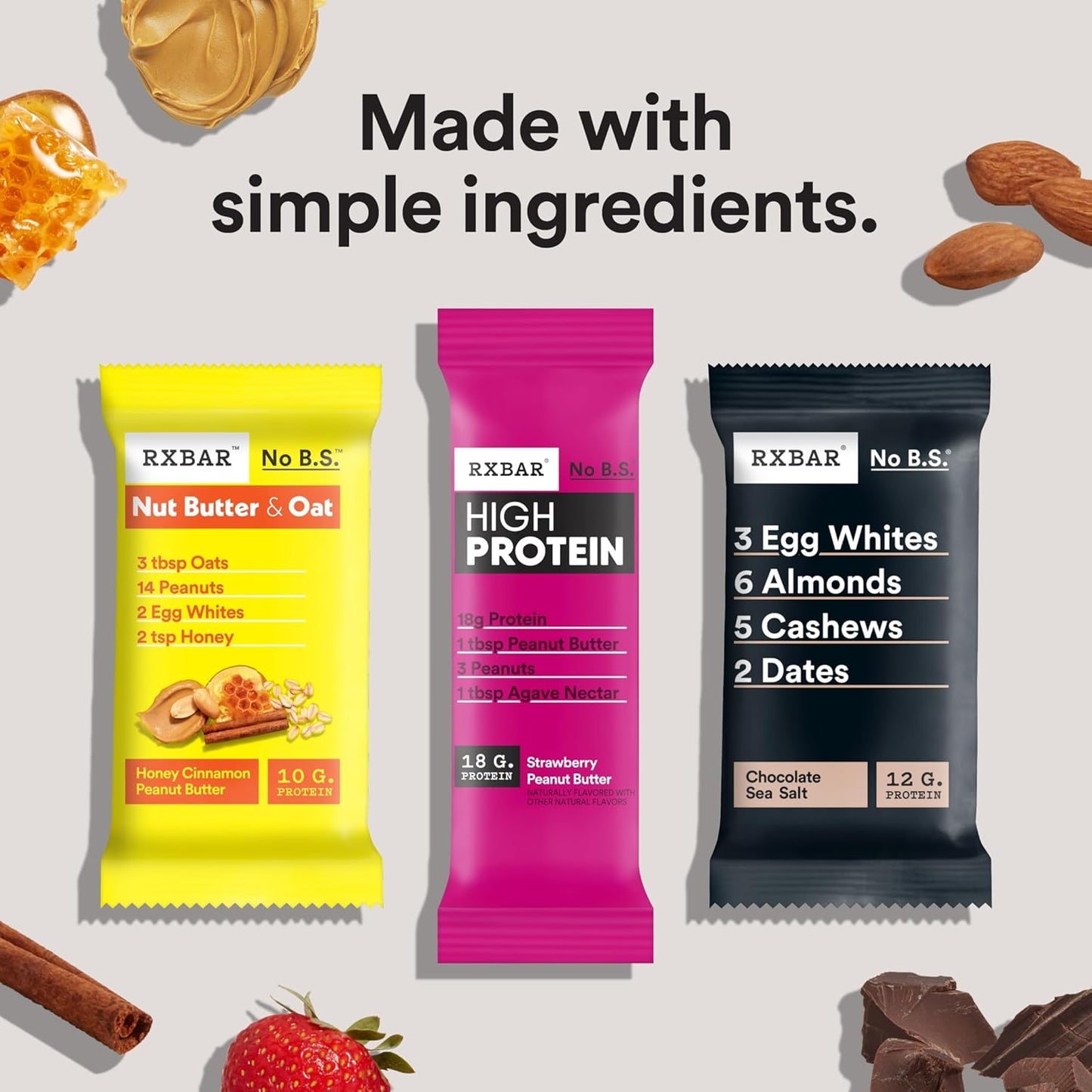 RXBAR High Protein Bars, Gluten Free, Protein Snacks, Vanilla Peanut Butter, 25.3oz Box (12 Bars)