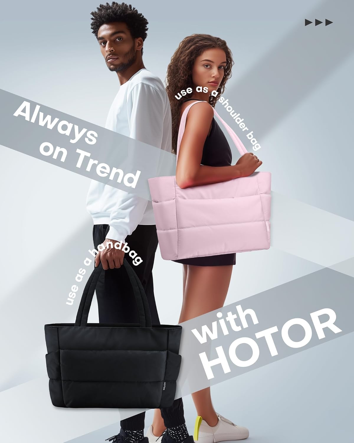 HOTOR Puffer Tote Bag for Women, Nurses - Multi-Pocket Lightweight Bag for Work - Quilted Handbag for Travel and Gym