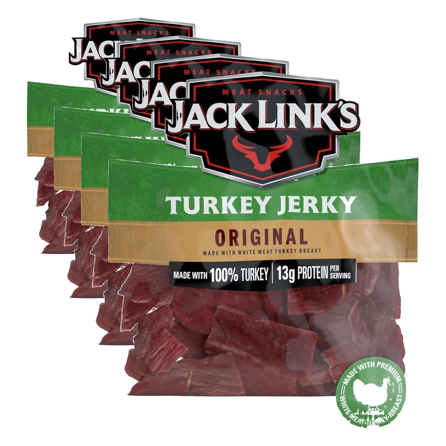 Jack Link's Turkey Jerky, Original, Jerky Bag - Flavorful Snack, Ready to Eat Protein Snacks with 13g of Protein per Serving, Made with 100% Turkey, Keto Friendly - 5 Oz.