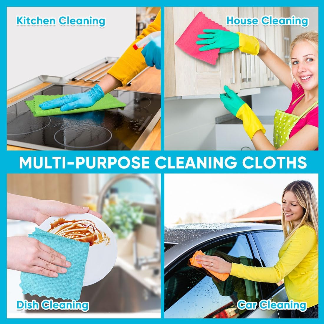 Orighty Microfiber Cleaning Cloth, 24 Pack Highly Absorbent Cleaning Rags, Household Cleaning Supplies, Reusable Lint Free Cloths Microfiber Rag for House, Kitchen, Car Care, 12x11 inch
