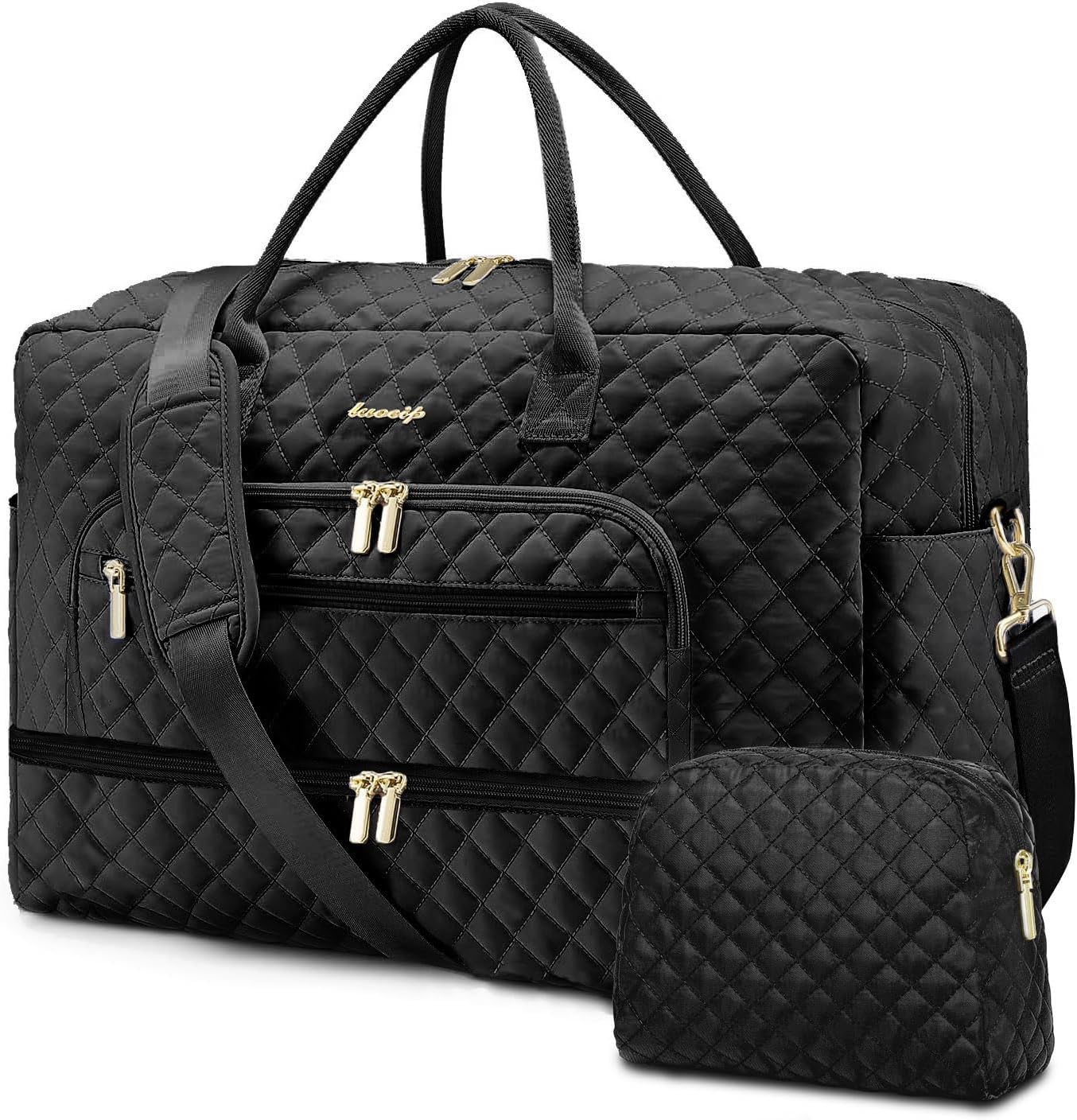 LUOCIP Large Women Travel Duffle Bag, Carry on Bag with Wet Toiletry Pocket for Overnight, Weekend, Yoga, Gym, Business Trips, Sport and Hospital, Black