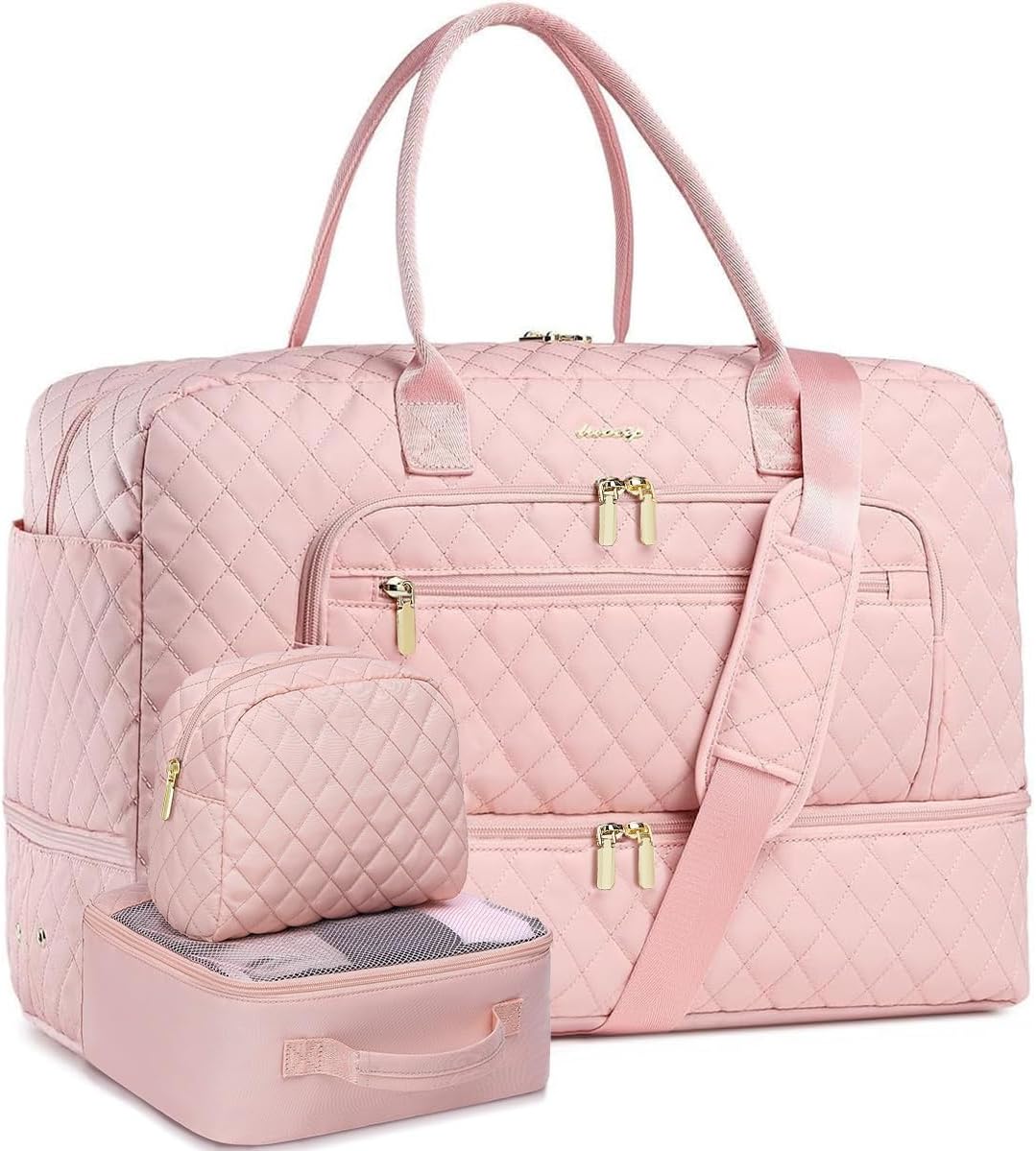 LUOCIP Large Women Travel Duffle Bag, Carry on Bag with Wet Toiletry Pocket for Overnight, Weekend, Yoga, Gym, Business Trips, Sport and Hospital, Black